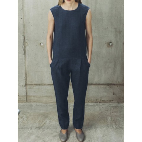 Women Sleeveless Backless Pocket Jumpsuit Overalls